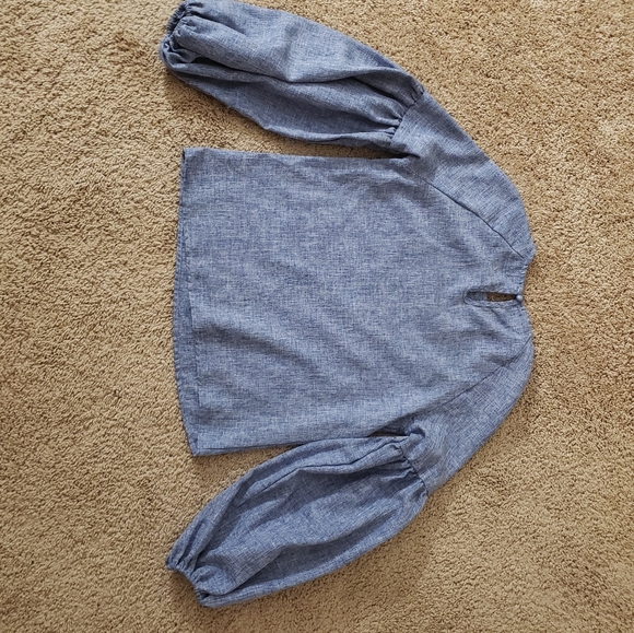 Bell sleeve denim look blouse - Picture 2 of 6